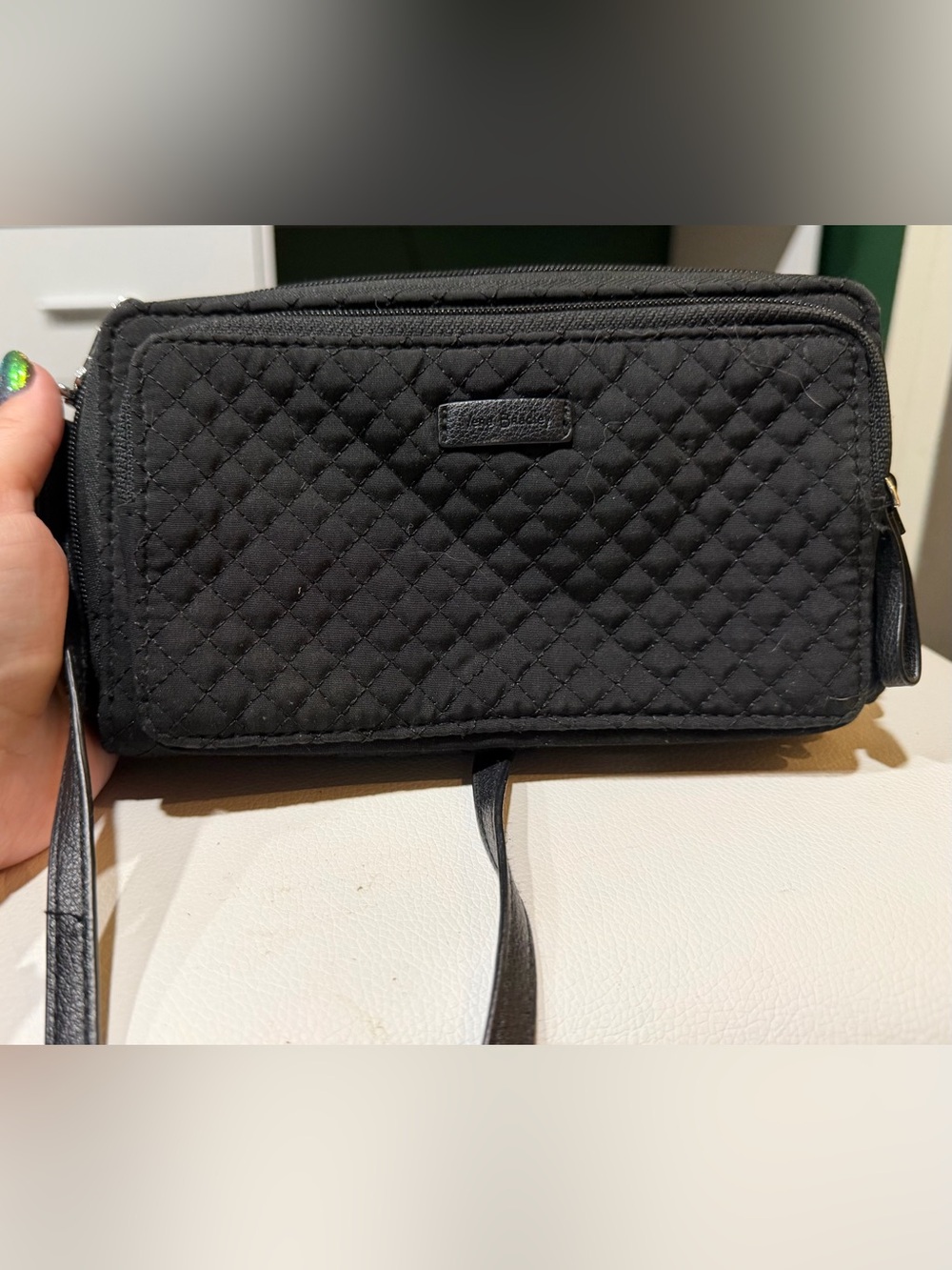 Vera Bradley Black Quilted Wristlet Clutch with Zip and adjustable strap